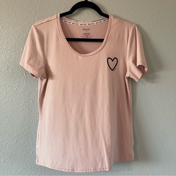 Nine West Pajama Set PJs Pink Top Black Heart Print Shorts Sleepwear Size Small - Picture 2 of 7